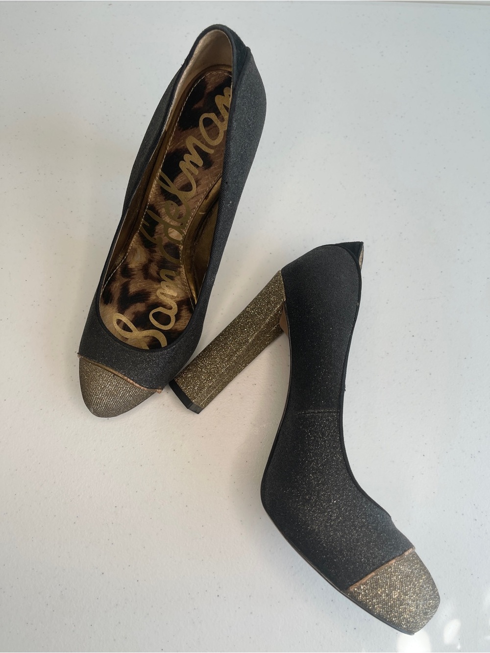 Sam Edelman Block Pumps with Gold Cap Toe size 6